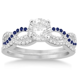 Infinity Diamond and Blue Sapphire Bridal Set in 18K White Gold 0.34ct - All