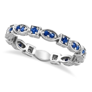 Blue Sapphire Eternity Stackable Ring Anniversary Band 14k White Gold 0.47ct - All