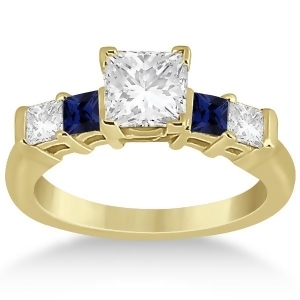 5 Stone Princess Diamond and Sapphire Engagement Ring 18K Y. Gold 0.46ct - All