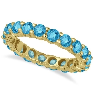 Fancy Blue Diamond Eternity Ring Band 18k Yellow Gold 3.00ct - All