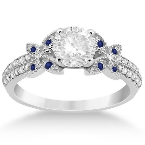 Diamond and Blue Sapphire Butterfly Engagement Ring 14K White Gold - All