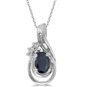Blue Sapphire and Diamond Teardrop Pendant Necklace 14k White Gold - All