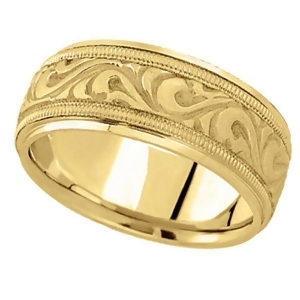 Antique Style Hand Made Wedding Band in 18k Yellow Gold 9.5mm - All