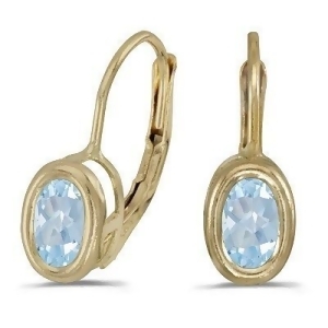 Bezel-set Oval Aquamarine Lever-Back Earrings 14k Yellow Gold - All