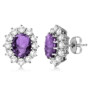 Oval Amethyst and Diamond Accented Earrings 14k White Gold 7.10ctw - All
