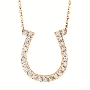 Diamond Horseshoe Pendant Necklace 14k Rose Gold 0.26ct - All