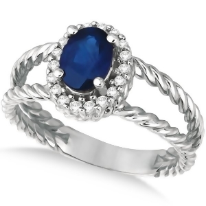 Oval Cut Sapphire and Diamond Split Shank Ring 14k White Gold 1.40ct - All