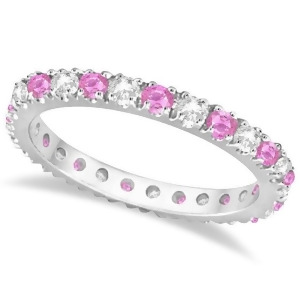 Diamond and Pink Sapphire Eternity Ring Stackable 14k White Gold 0.63ct - All