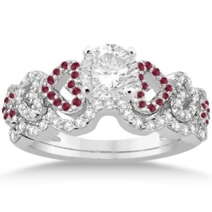 Ruby and Diamond Heart Engagement Ring Bridal Set 14k White Gold 0.50ct - All