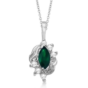 Marquise Emerald and Diamond Pendant Necklace in 14K White Gold 0.34ct - All