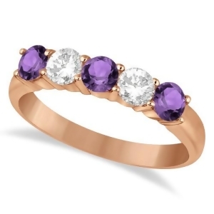Five Stone Diamond and Amethyst Ring 14k Rose Gold 1.36ctw - All