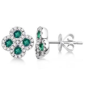 Emerald and Diamond Clover Earrings in 14K White Gold 0.90ct - All