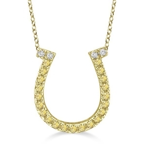 Fancy Yellow Canary Diamond Horseshoe Pendant Necklace 14k Yellow Gold - All