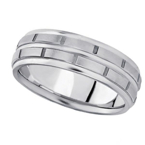 Men's Diamond-Cut Carved Wedding Band in 18k White Gold 7mm - All