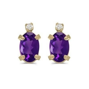 Oval Amethyst and Diamond Studs Earrings 14k Yellow Gold 0.90ct - All