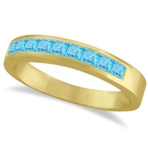 Princess-cut Channel-Set Blue Topaz Ring Band 14k Yellow Gold 1.00ct - All