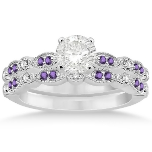 Marquise and Dot Amethyst and Diamond Bridal Set 14k White Gold 0.49ct - All