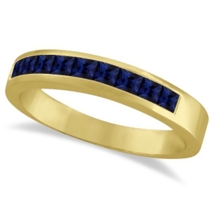 Princess-cut Channel-Set Blue Sapphire Ring Band 14k Yellow Gold 1.00ct - All