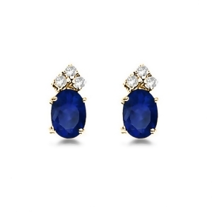 Oval Blue Sapphire and Diamond Stud Earrings 14k Yellow Gold 1.24ct - All