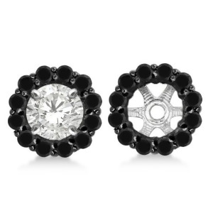 Round Cut Fancy Black Diamond Earring Jackets 14k White Gold 1.00ct - All