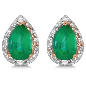 Pear Emerald and Diamond Stud Earrings 14k Rose Gold 1.40ct - All