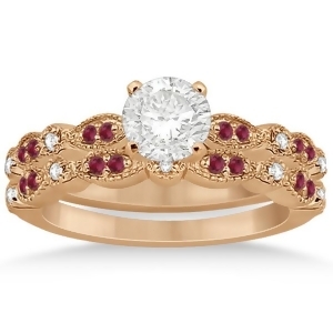 Ruby and Diamond Marquise Bridal Set 18k Rose Gold 0.41ct - All