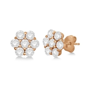 Flower Shaped Diamond Cluster Stud Earrings 14K Rose Gold 0.52ct - All