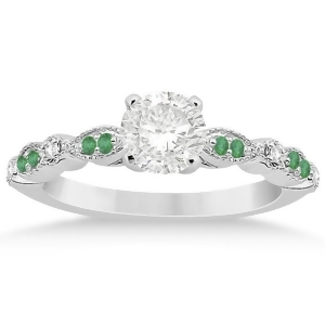 Emerald and Diamond Marquise Engagement Ring 14k White Gold 0.20ct - All