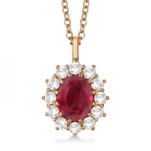 Oval Ruby and Diamond Pendant Necklace 14k Rose Gold 3.60ctw - All
