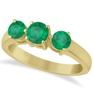 Three Stone Round Emerald Gemstone Ring in 14k Yellow Gold 1.50ct - All