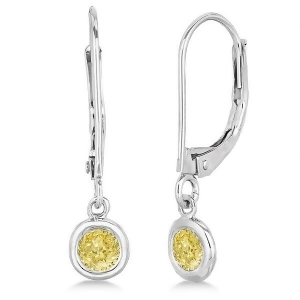 Leverback Dangling Drop Yellow Diamond Earrings 14k White Gold 0.40ct - All