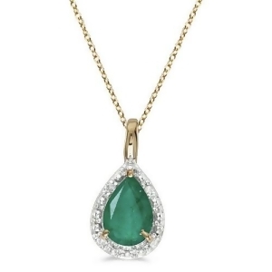 Pear Shaped Emerald Pendant Necklace 14k Yellow Gold 0.70ct - All