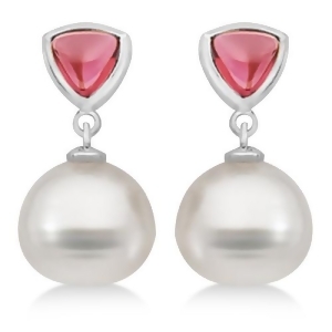 Rhodolite Garnet and South Sea Pearl Drop Earrings 14K White Gold 11mm - All