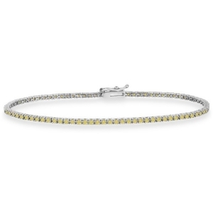 Fancy Yellow Eternity Diamond Tennis Bracelet 14k White Gold 2.10ct - All