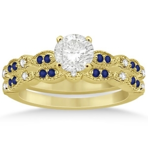 Blue Sapphire and Diamond Marquise Bridal Set 18k Yellow Gold 0.49ct - All
