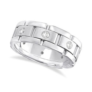 Mens Wide Band Diamond Eternity Wedding Ring 18kt White Gold 0.40ct - All