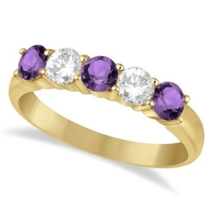Five Stone Diamond and Amethyst Ring 14k Yellow Gold 1.36ctw - All