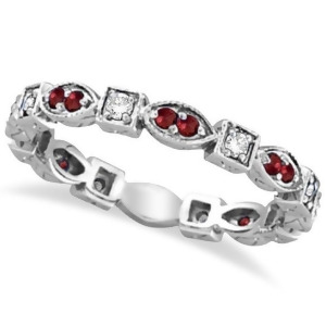 Ruby and Diamond Eternity Anniversary Ring Band 14k White Gold - All