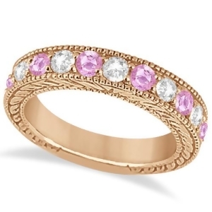 Antique Diamond and Pink Sapphire Wedding Ring in 14k Rose Gold 1.46ct - All