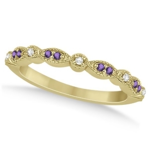 Marquise and Dot Amethyst Diamond Ring Band 18k Yellow Gold 0.25ct - All
