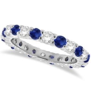 Blue Sapphire and Diamond Eternity Ring Band 14k White Gold 1.07ct - All