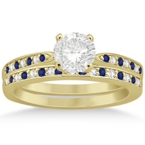 Blue Sapphire and Diamond Engagement Ring Set 18k Yellow Gold 0.55ct - All