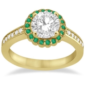 Halo Diamond and Emerald Engagement Ring 14k Yellow Gold 0.62ct - All
