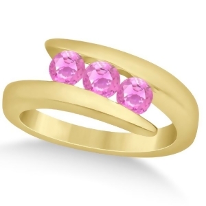 Pink Sapphire Journey Ring Tension Set in 14K Yellow Gold 0.90ctw - All