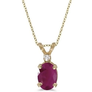 Oval Ruby and Diamond Solitaire Pendant 14K Yellow Gold 1.00ct - All
