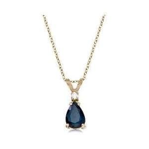Pear Blue Sapphire and Diamond Solitaire Pendant Necklace 14k Yellow Gold - All