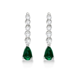 Pear Emerald and Diamond Graduated Drop Earrings 14k White Gold 0.80ctw - All