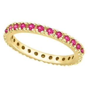 Pink Sapphire Eternity Ring Stackable Band 14k Yellow Gold 0.73ct - All