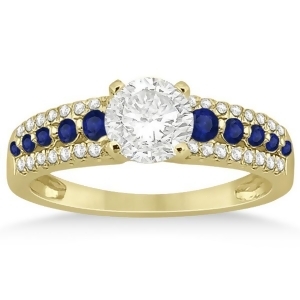 Three-row Blue Sapphire Diamond Engagement Ring 14k Yellow Gold 0.55ct - All