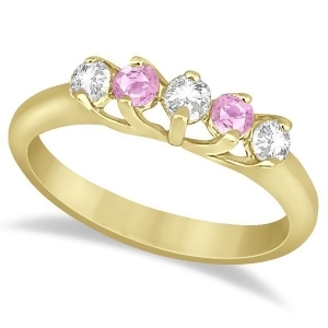 Five Stone Diamond and Pink Sapphire Wedding Band 18kt Yellow Gold 0.60ct - All